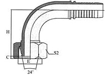 90º Metric Female 24º Cone O-ring L.T